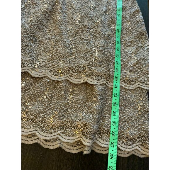 Alex Evenings Sequin Lace Sheath Dress Gold/Tan Cap Sleeve Size 6 - Picture 6 of 6